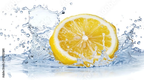 slice lemon with water splash