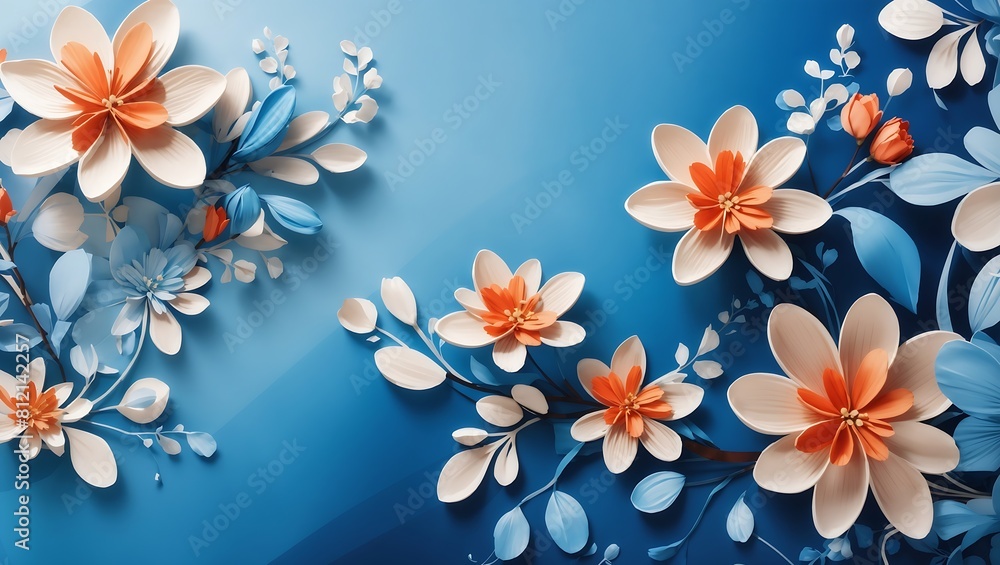 Abstract blue color background on simple floral design wallpaper