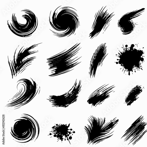 Set of vector swirl paint brush stroke, ink splatter and artistic design elements. watercolor texture, grunge background, splash or creative shape for social media. Abstract drawing - stock vector 