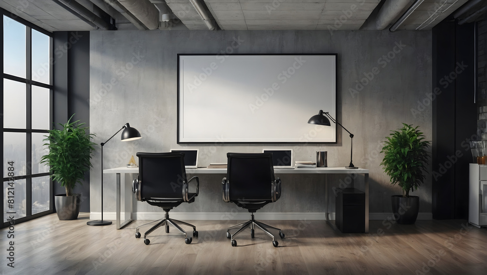billboard on the wall, blank mockup frame on wall in modern office interior design in 3d style. illustration generative ai billboard on the wall, blank mockup frame on wall in modern office interior design in 3d style. illustration generative ai