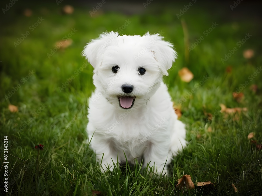 White puppy on grass