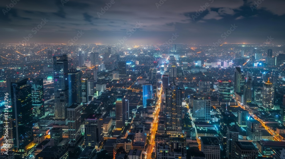 Cityscape Bangkok downtown at night, from the top of BAIYOKE skyscraper, Thailand. and technique long exposure and HDR filter. Cityscape Bangkok downtown at night, from the top of BAIYOKE skyscraper, Thailand. and technique long exposure and HDR filter.