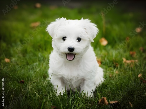 White puppy on grass