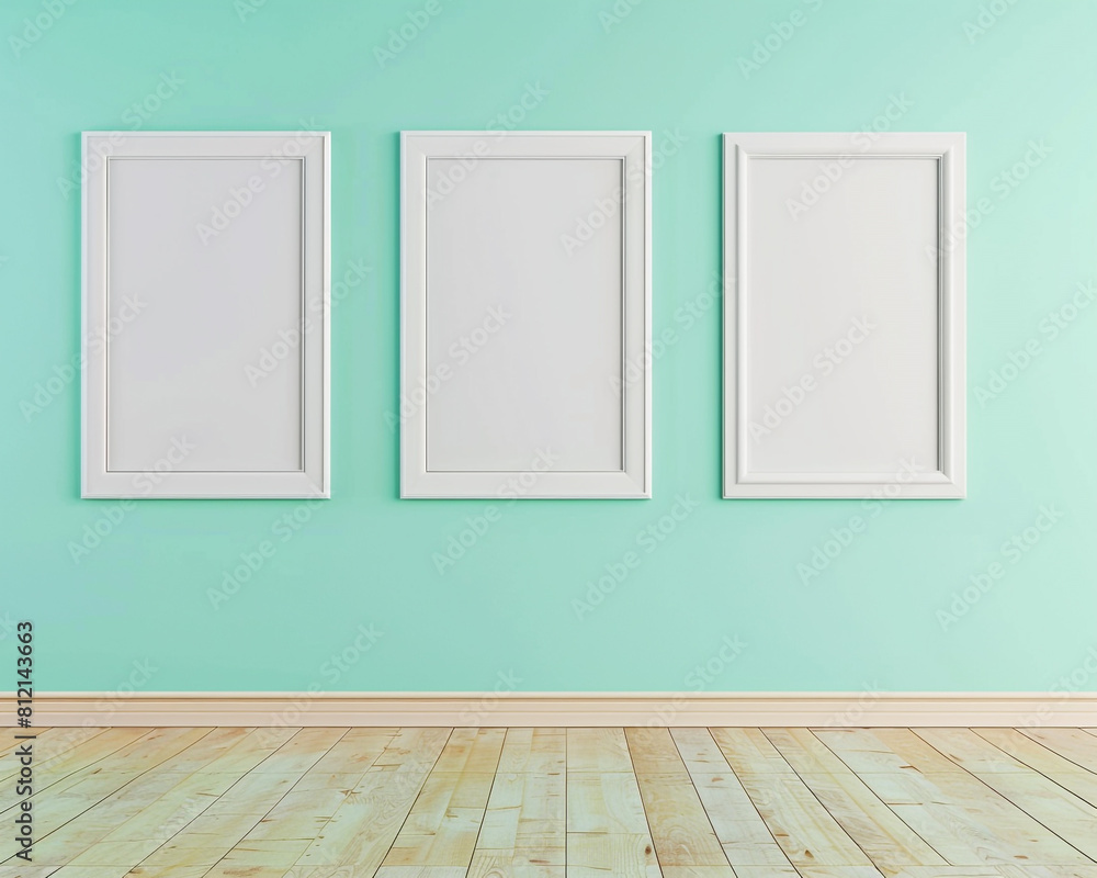 Trio of frames on a pale turquoise wall refreshing and light Trio of frames on a pale turquoise wall refreshing and light