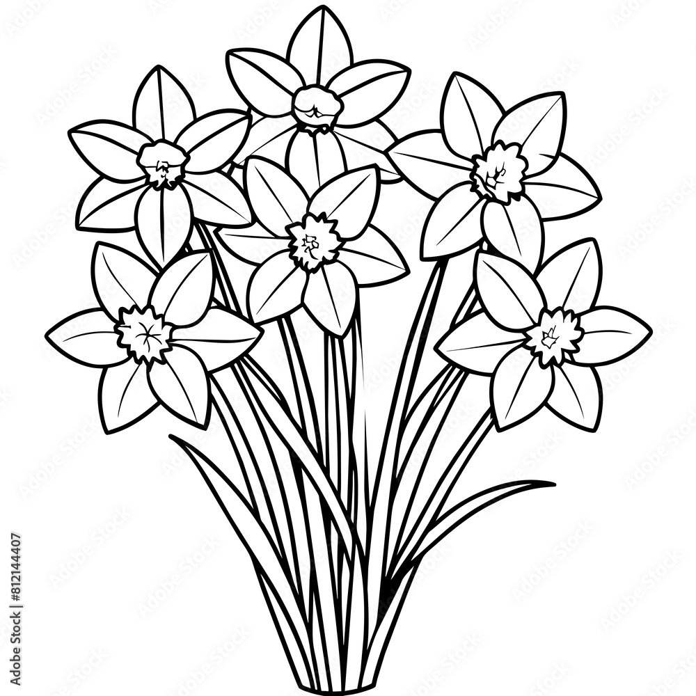 Daffodil flower outline coloring book page line art drawing vector ...