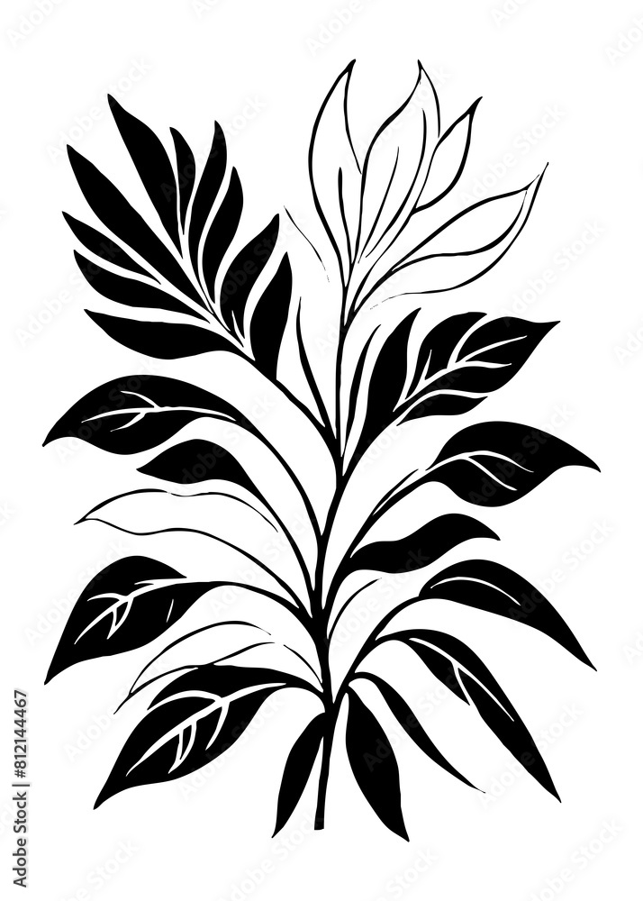 Botanical black and white pattern. Abstract plant shapes. Minimalist illustration for printing on wall decorations, for use in graphics, for tattoos. Generated by Ai Botanical black and white pattern. Abstract plant shapes. Minimalist illustration for printing on wall decorations, for use in graphics, for tattoos. Generated by Ai