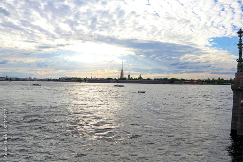 Rivers and canals of St. Petersburg, view from the river to the buildings of the city, the embankment of the river and canals.