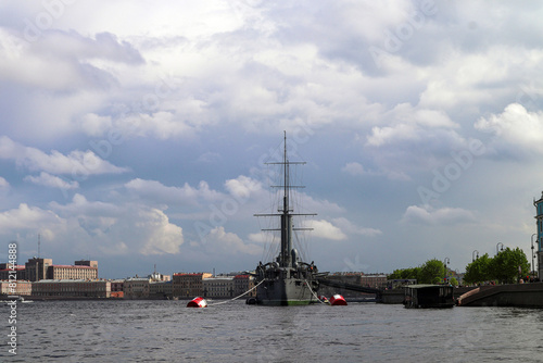 Rivers and canals of St. Petersburg, view from the river to the buildings of the city, the embankment of the river and canals.