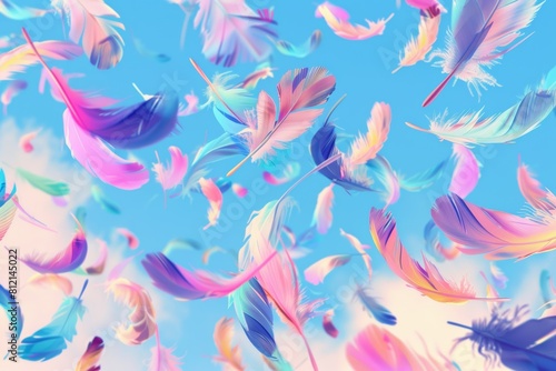 Colorful Feathers Fluttering in Air
