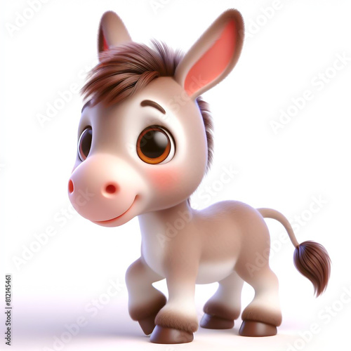 3D funny donkey cartoon on white background