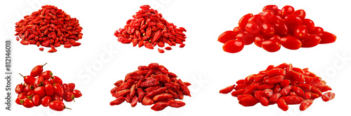 Set of Pile of goji berries, fresh and dried isolated transparent PNG background photo