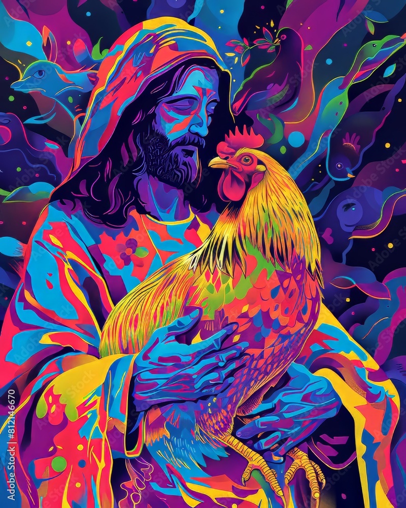 Vibrant Abstract Art with Rooster and Rainbow Colors for Spiritual Designs Generative AI