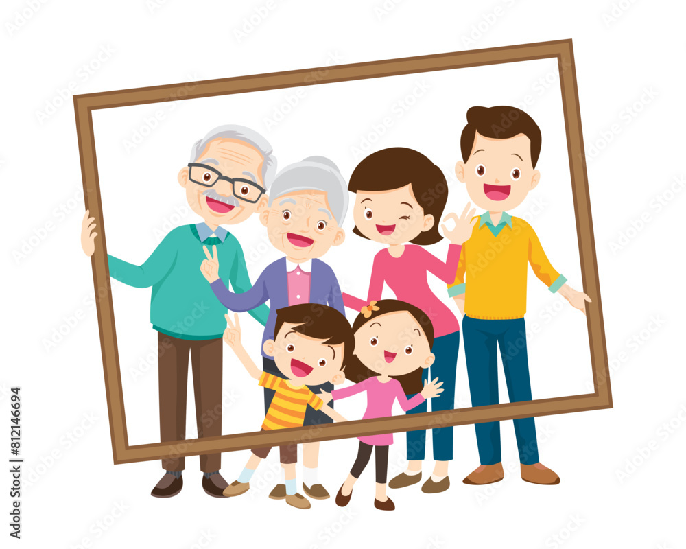 big Family standing together holding large frame big Family standing together holding large frame