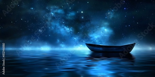 A sleek starry skiff gracefully glides through the dark night sky. Concept Sci-fi, Nighttime, Starry Skies, Sleek, Skiff