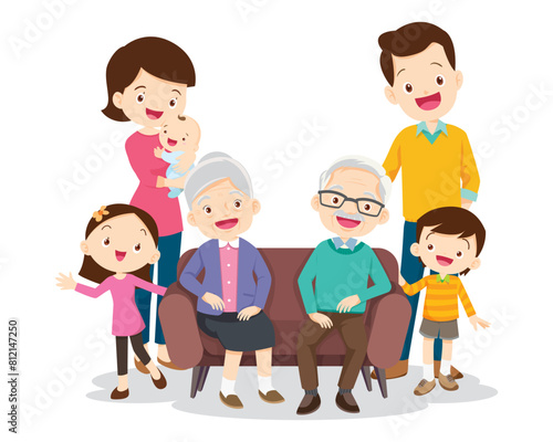 Big happy multi-generational family siblings relatives portrait