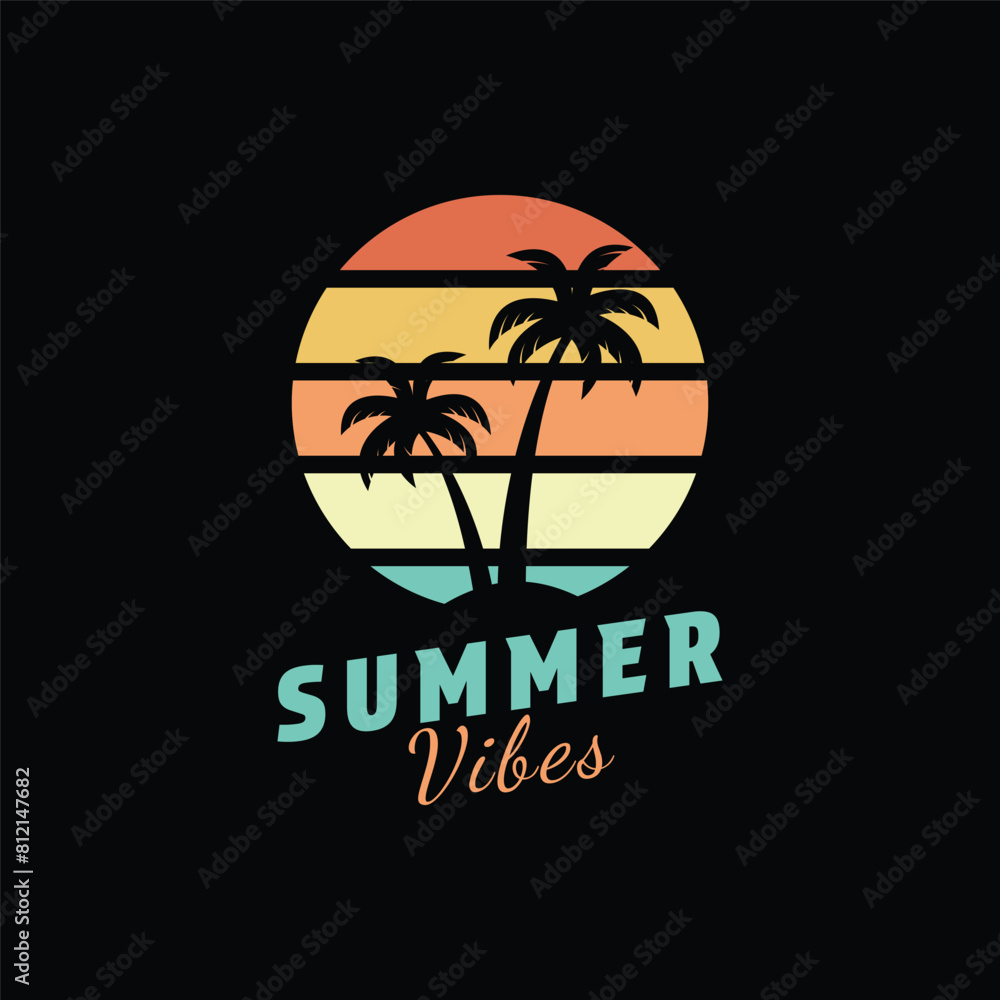 summer vibes logo design vector tropical island with palm