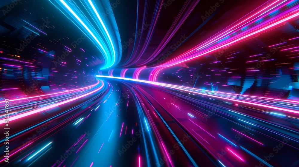 Speeding through a neon lit futuristic tunnel Speeding through a neon lit futuristic tunnel