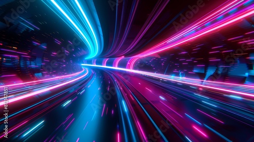 Speeding through a neon lit futuristic tunnel