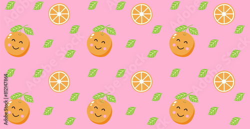 Orange fruit summer vector seamless pattern.