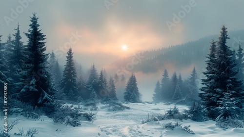 Tranquil Evergreen Landscape A Calming SnowCovered Forest Scene