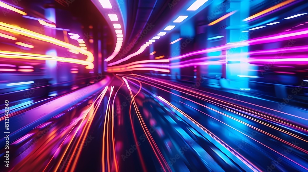 Speeding through a neon lit tunnel feeling the rush of light Speeding through a neon lit tunnel feeling the rush of light