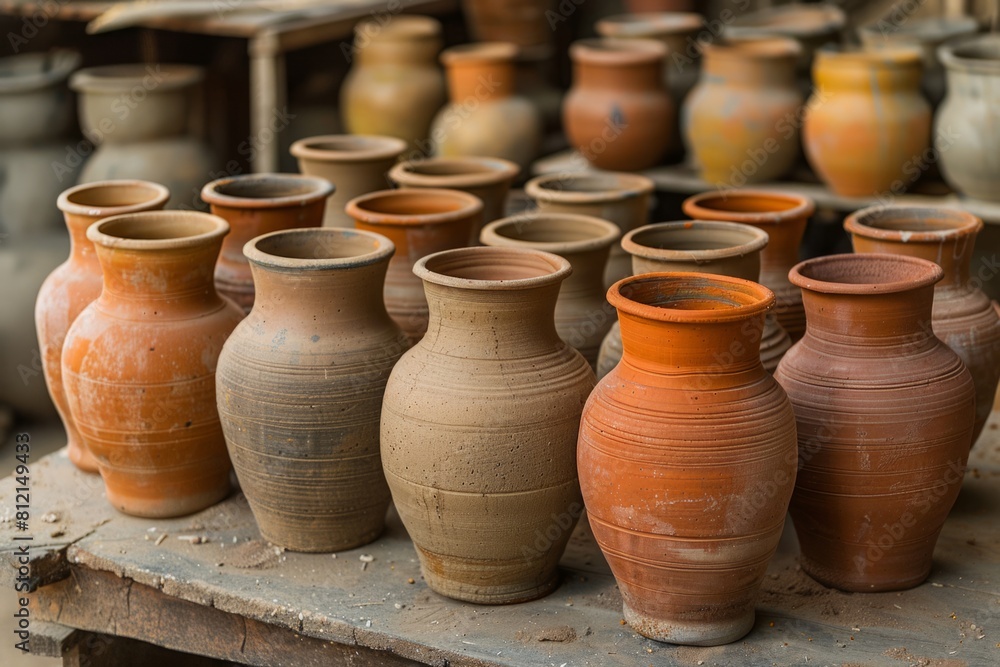 clay vases in a pottery workshop clay vases in a pottery workshop