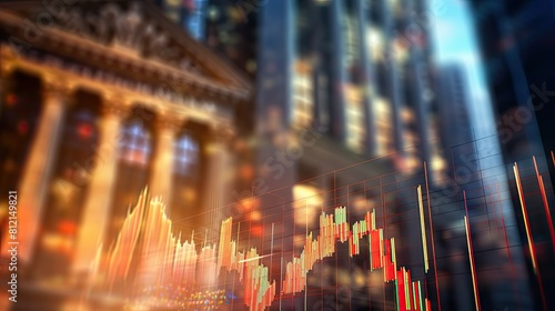 Abstract blurred bokeh effect with stock market charts and banking