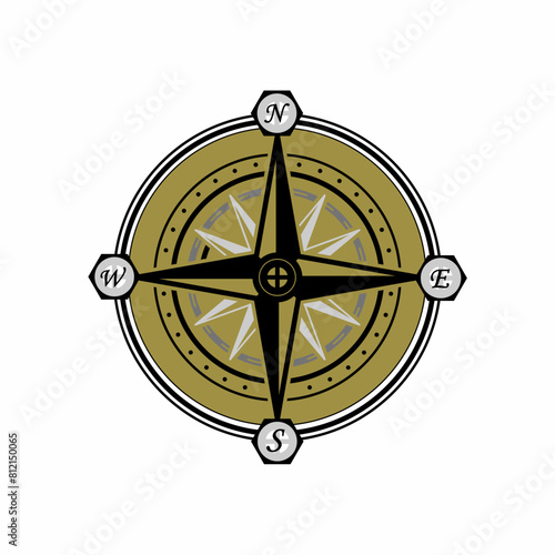 Templat desain logo vektor navigasi arah petualangan kompas mawar angin. Kompas bahari antik. Logo Kompas Navigasi Angin Bintang, desain logo vektor kompas, template logo kompas