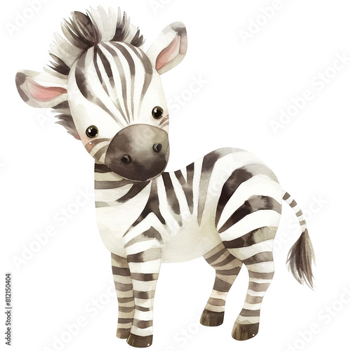 Cute cartoon zebra on a transparent background.