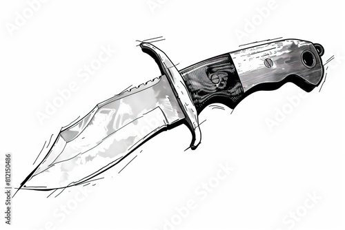 black and white sketch of a rambo knife photo