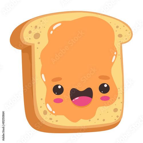 Caramel toast, cute and cartoon character with happiness emotion, food. Food vector character. © EkaterinaGr