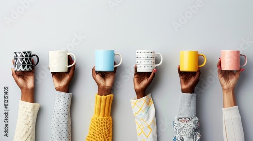 A Display of Diverse Hands and Mugs