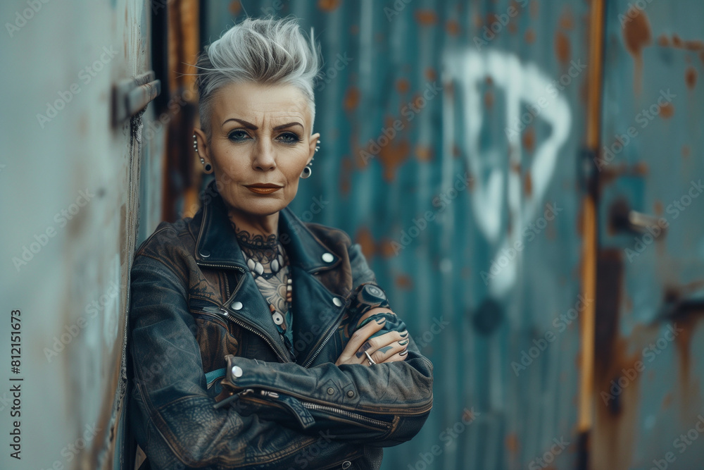 Portrait of mid age woman with punk outfit and style Portrait of mid age woman with punk outfit and style