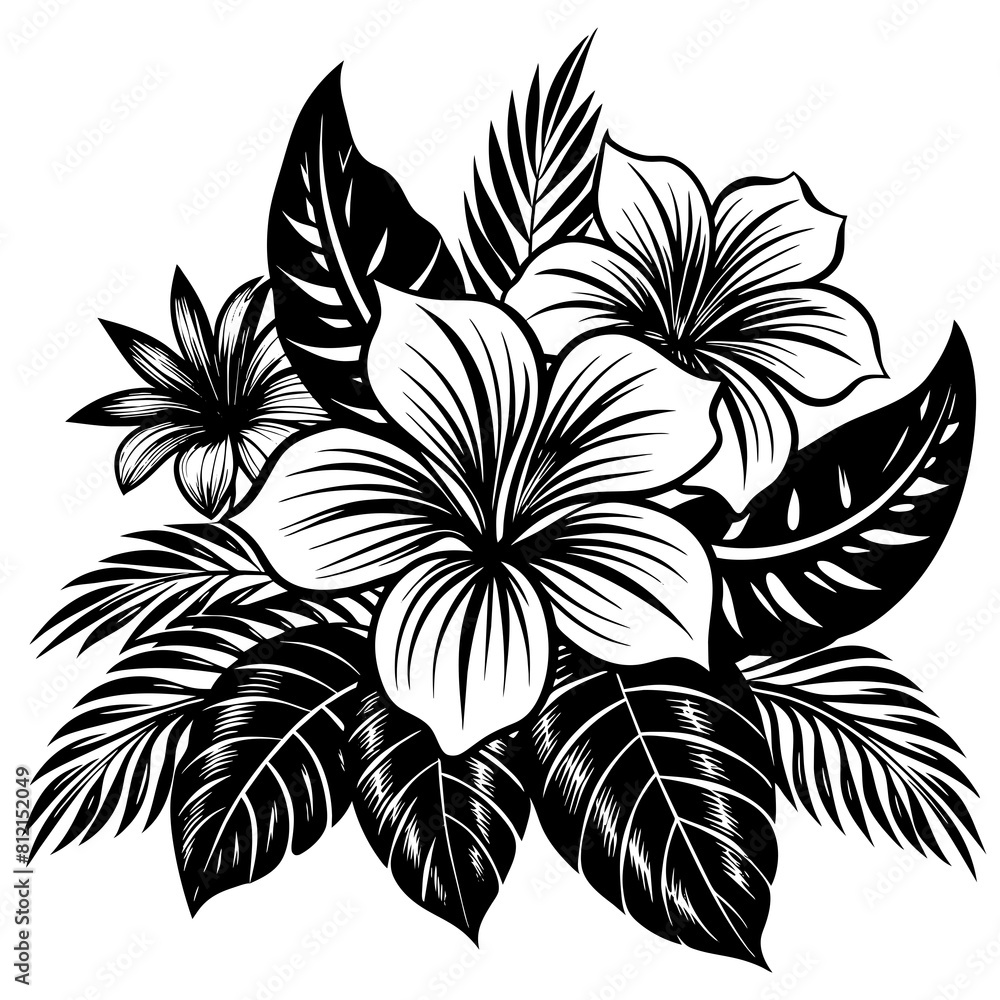 Obraz premium beautiful-tropical-flowers-isolated-on-white-backg 