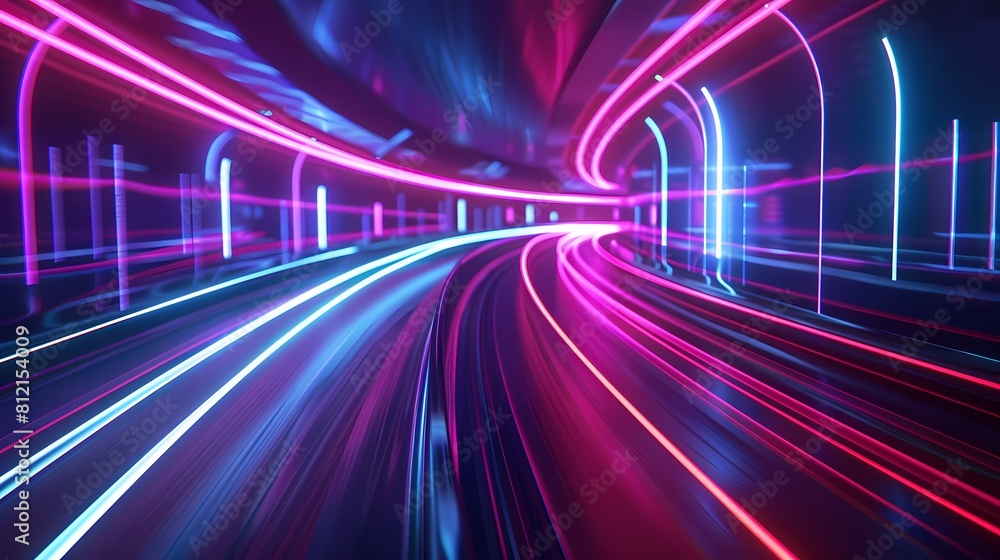 Vibrant neon lights streaking through a futuristic tunnel Vibrant neon lights streaking through a futuristic tunnel