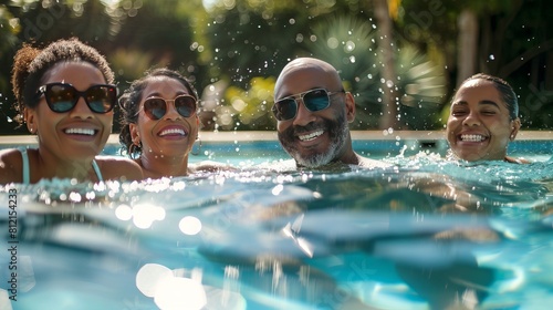 Mid-Adult Couples Enjoy Carefree Poolside Vacation Moments