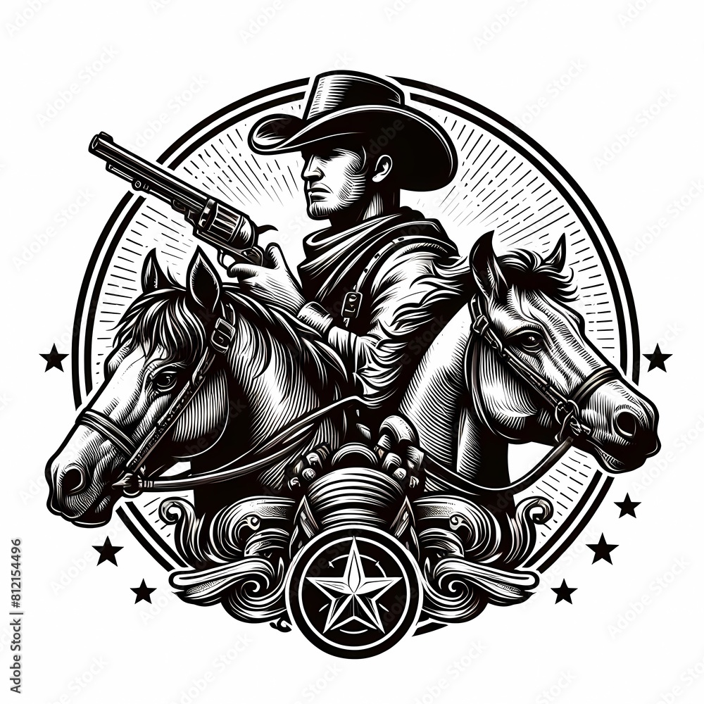 Obraz premium Confederate Horseman Soldier Southern of the US Civil War. With hat and revolver. Hand drawn vector illustration. Hand sketch. Illustration.