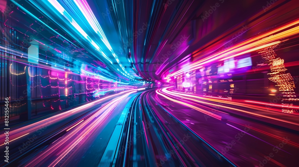 Obraz premium Vivid lights streak through the city in a night time long exposure