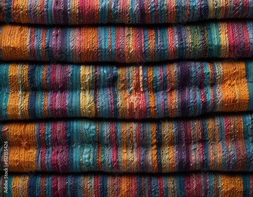 Background of knitted multi-colored fabric with vertical stripes