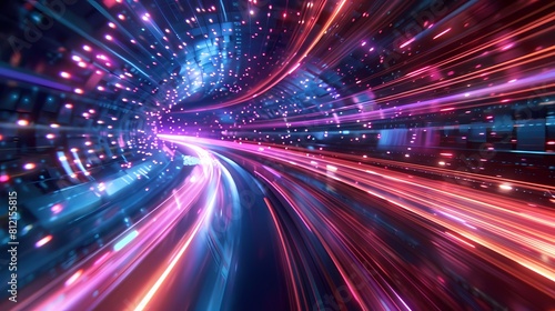 Warp speed through a neon data tunnel