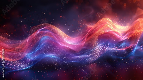 abstract red and blue particles wave on dark background