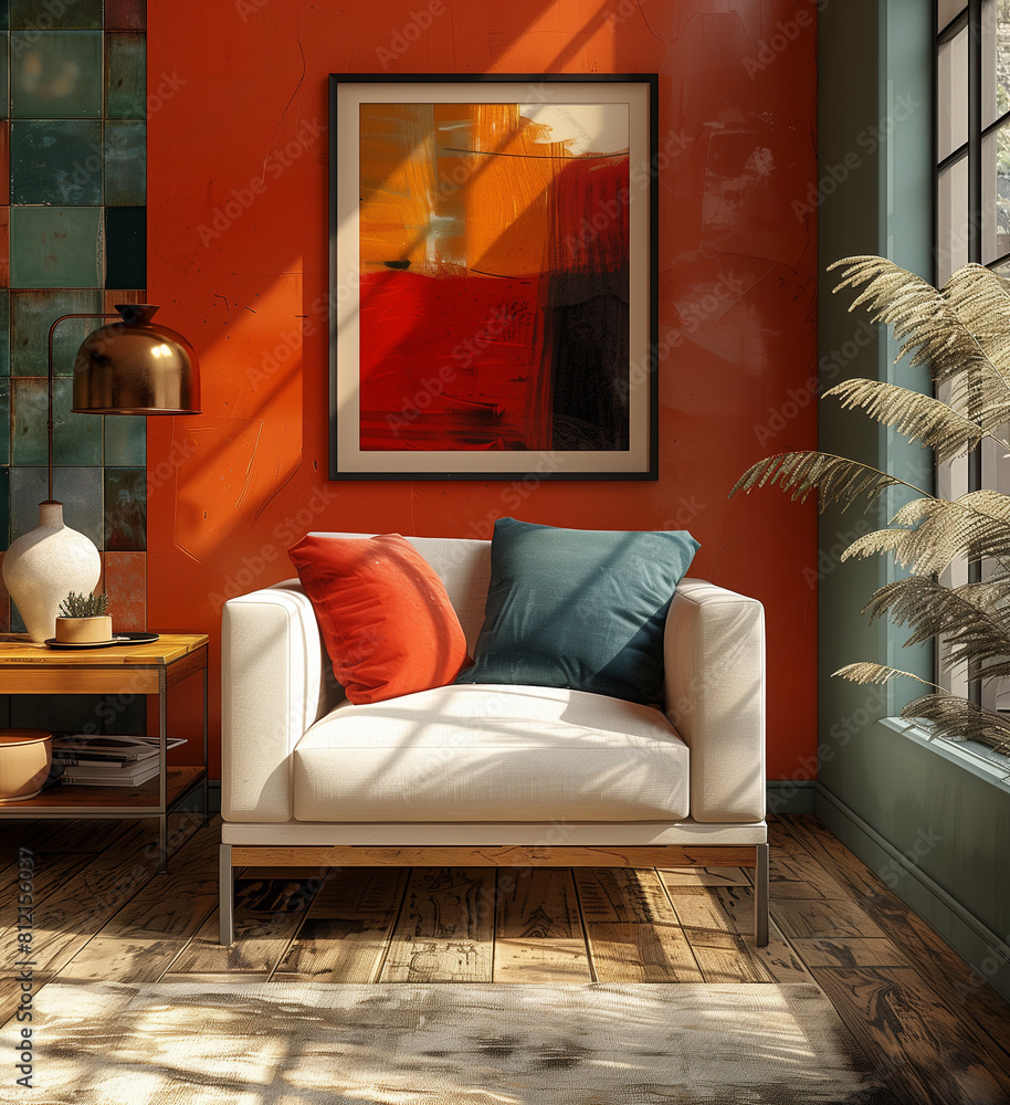 Fototapeta premium Modern Chic Lounge with Vibrant Colors and Artistic Flair