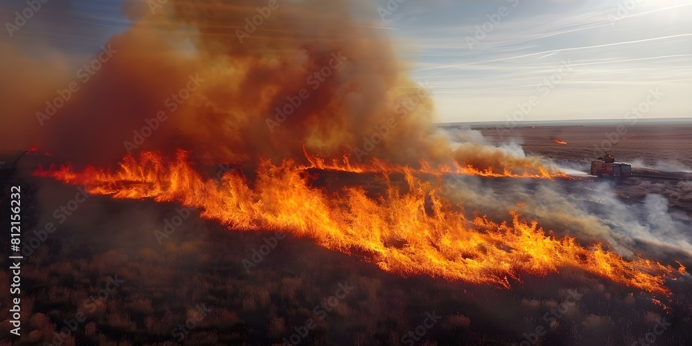 Aerial firefighters combat rapidly spreading grass fires in hot, arid conditions. Concept Aerial Firefighters, Grass Fires, Hot Conditions, Arid Environment, Rapid Spreading