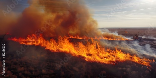 Aerial firefighters combat rapidly spreading grass fires in hot, arid conditions. Concept Aerial Firefighters, Grass Fires, Hot Conditions, Arid Environment, Rapid Spreading © Ян Заболотний