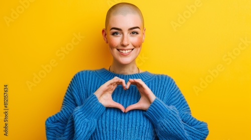 A Smiling Woman Making Heart Gesture photo