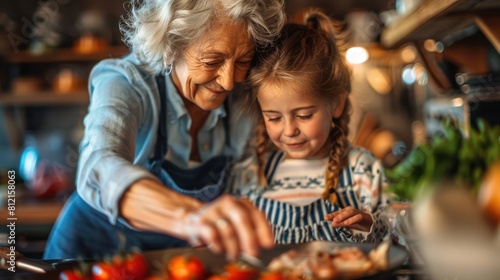 Intergenerational Bonding: Grandmother and Granddaughter Cooking Together in the Kitchen