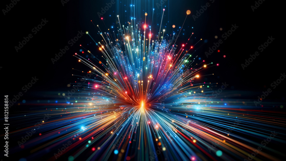 Fototapeta premium Luminous Fiber Optic Network in Vivid Colors