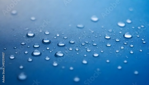 Water droplets on a blue surface create with ai