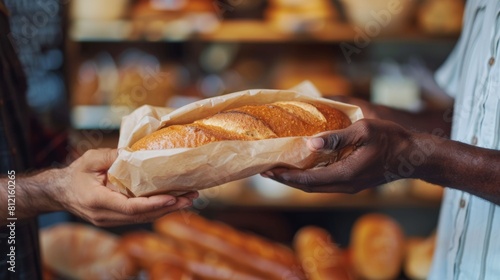 Handing Over Fresh Bread Loaf photo