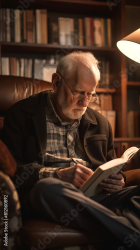 Elderly man reading a book © Napava